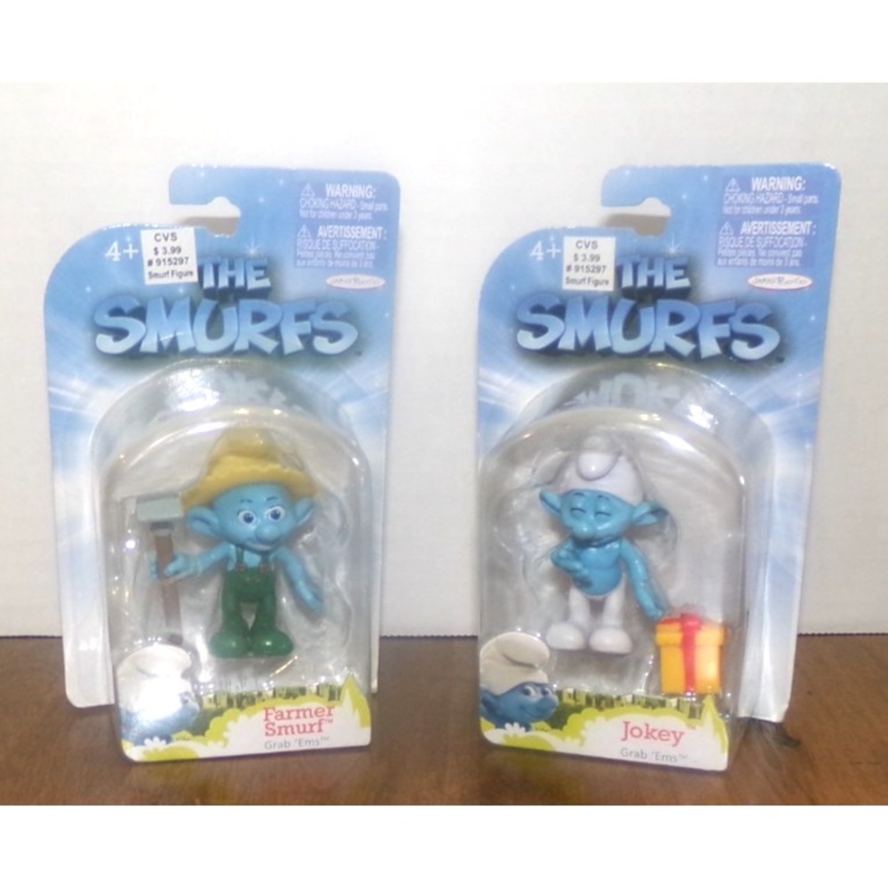 Jakks Pacific Smurfs Grab 'Ems Jokey & Farmer Smurf Figurines CVS 2011 NEW